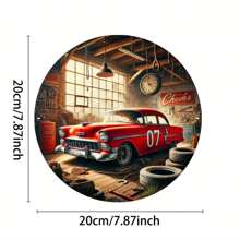 Semn metalic circular pentru mașină de epocă clasică, decor de perete retro pentru casă și garaj, ideal pentru bar, cafenea și restaurant - stil clasic, material de fier, suport pentru agățat pe perete, utilizare multifuncțională, fără energie electrică sus, jos, stânga și dreapta diferite poziții de găuri Livrare aleatorie, decorațiuni interioare, decor de cameră, decor de perete