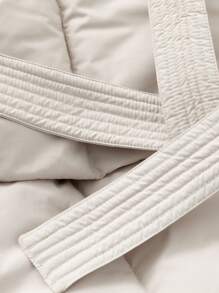 Women Long Puffer Jacket Belted Winter Water Repellent Wind-Resistant Ladies Classic Long Coat Big Pocket Large Lapel - Cream - View 10