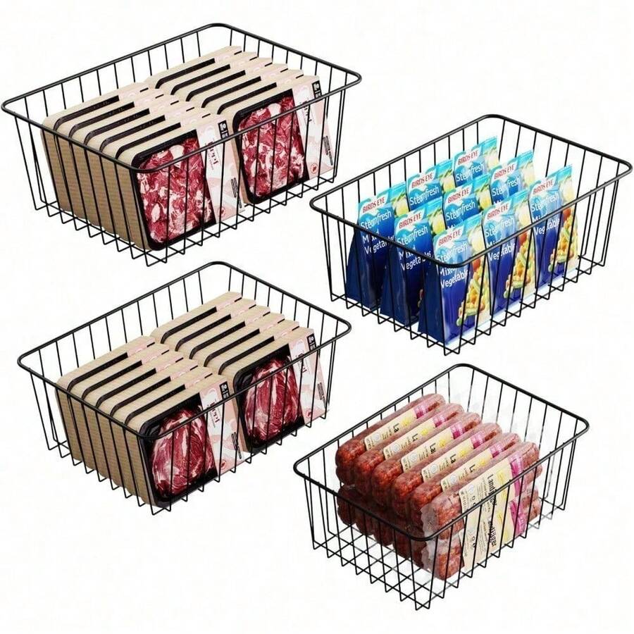 Upright Freezer Organizer Bins - 4 Pack Freezer Baskets For 16/17 / 21 Cu.Ft Stand Up Freezer, Easily Get Food, Stop Food Fall Out From Freezer Allow Air Circulation, 2 Large 2 Medium, Black/White - màu đen - Xem 1