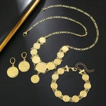 1 Bộ Nhiều Mảnh Dây Chuyền Đồng Xu Kết Cấu Vàng Cổ Điển Mặt Dây Chuyền Tròn Trang Sức Đồng Phù Hợp Cho Quý Cô Tiệc Hàng Ngày Tiệc Cưới Cô Dâu - Vàng - Xem 22