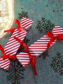 10 cajas de dulces navideñas con cintas, cajas de regalo de papel a rayas rojas y blancas para dulces, chocolates, recuerdos de fiestas, navidad, bodas y decoración de fiestas, accesorios de decoración para ambiente de fiesta navideña, suministros de decoración navideña para el hogar - Multicolor - Ver 6