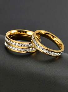 2 件时尚奢华不锈钢方晶锆石情侣戒指，结婚生日周年派对礼物 - 華麗 - 查看 18