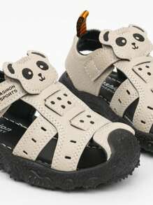 1 para uroczych, dziecięcych, unisexowych, modnych sandałów z wzorem pandy, dla maluchów, z zamkniętymi palcami, antypoślizgowe, miękkie dno, codzienne, plażowe buty, odpowiednie na lato