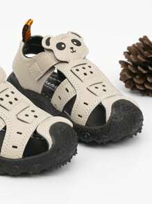 1 para uroczych, dziecięcych, unisexowych, modnych sandałów z wzorem pandy, dla maluchów, z zamkniętymi palcami, antypoślizgowe, miękkie dno, codzienne, plażowe buty, odpowiednie na lato