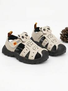 1 para uroczych, dziecięcych, unisexowych, modnych sandałów z wzorem pandy, dla maluchów, z zamkniętymi palcami, antypoślizgowe, miękkie dno, codzienne, plażowe buty, odpowiednie na lato