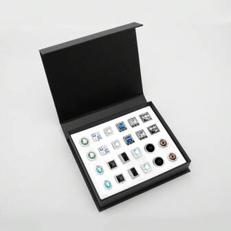 12 Pairs Diamond-Shaped Brass Cufflinks, Elegant & Minimalist Design, High-End Gift Box Set, All Season