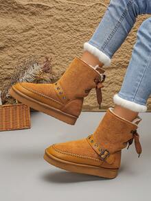 女士羊毛拖鞋 2024 新款羊皮羊毛厚底雪地靴封闭式趾套脚拖鞋凉鞋，时尚 - 黃色 - 查看 2