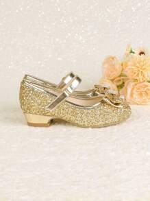 Meninas Criança Crianças Mary Jane Salto Alto Casamento Banquete Vestido Formal Festa Balé Flor Menina Princesa Sapatos - Ouro - Ver 8