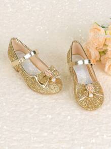 Meninas Criança Crianças Mary Jane Salto Alto Casamento Banquete Vestido Formal Festa Balé Flor Menina Princesa Sapatos - Ouro - Ver 3