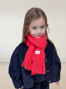 1pc Casual Versatile Fringed Knit Scarf, Children's Warm Neck Warmer Scarf For Autumn/Winter - A - View 2