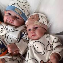 NPK 19 英寸重生婴儿娃娃双胞胎以利亚化妆手工制作 3D 皮肤多层绘画收藏逼真艺术娃娃 - 灰色布身體 - 查看 4