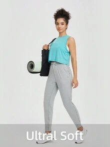 baleaf Quần chạy bộ nữ Quần nỉ siêu mềm thoải mái Quần chạy bộ thể thao Quần dài ống côn có túi - Màu Xám nhạt - Xem 3