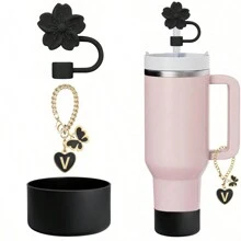 Compatible con accesorios de la Copa , 1 pieza Tapa de pajita con flor de cerezo rosa para taza, 1 pieza Bota de silicona, 1 pieza Encantos con letras lindas para tumblers de 30 y 40 onzas con asa, regalo para el Día de la Madre
