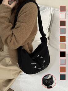 1 件女孩灯芯绒拉链开合新款小设计大容量手提包简约时尚单肩包简约休闲斜挎包，内部空间大，送给朋友、女朋友、妈妈的礼物，适合日常外出通勤（包包会有点味道，尺寸会有点偏差） - 斜跨包 - 查看 2