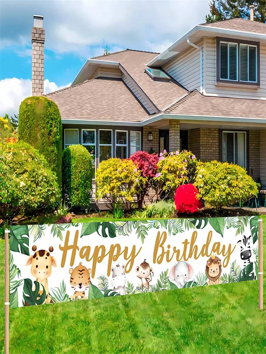 1 件卡通森林动物主题圣诞横幅、户外庭院装饰、派对氛围布置、摄影道具 - 彩色 - 查看 1