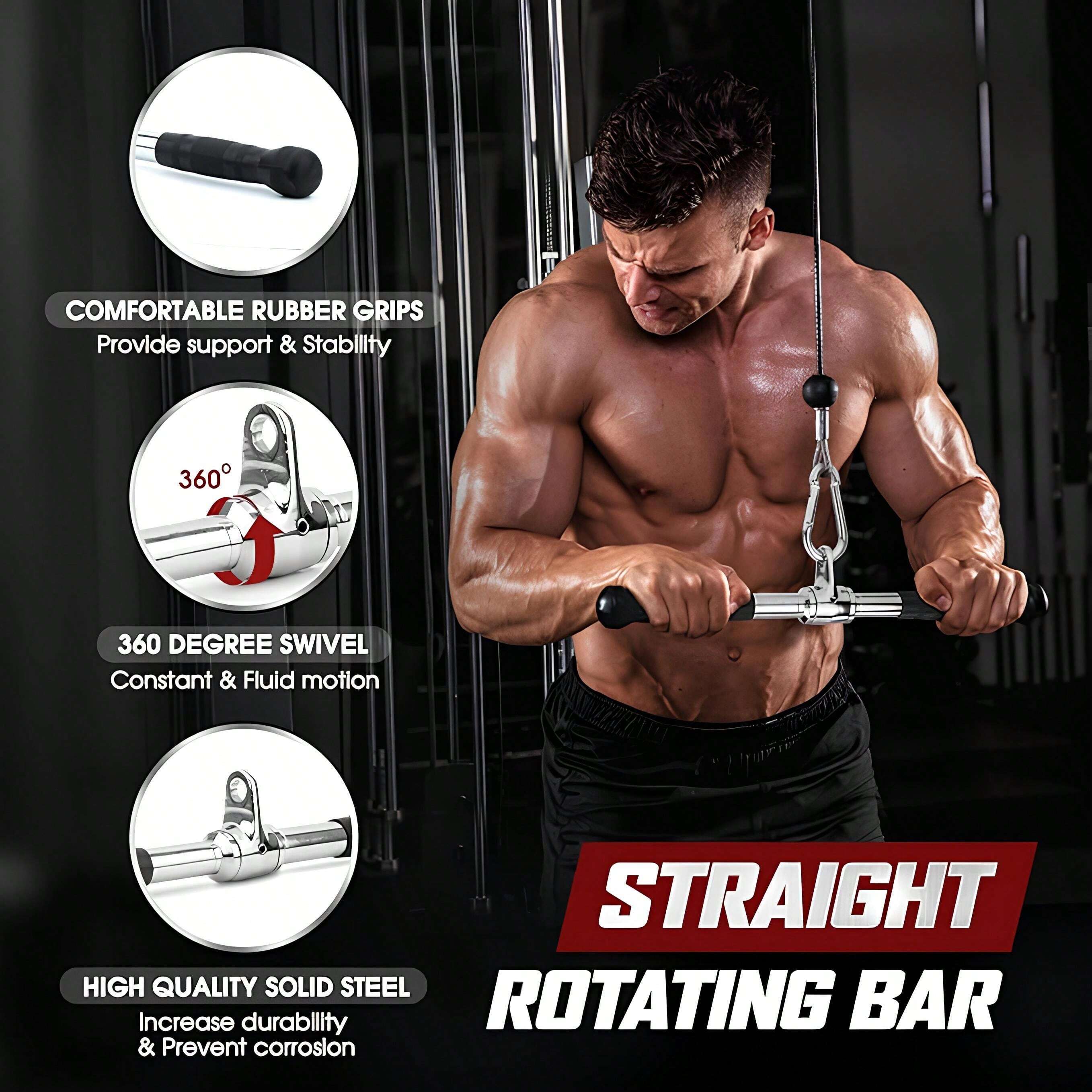 Pull Down Bar Rope Attachment Set 3Head Triceps Pushdown Cable