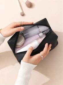 1pc Solid Color Simple Travel Makeup Bag, Wash Bag, Makeup Storage Bag, Travel Daily Fashion Hand Bag, Travel Supplies Storage Bag, Makeup Tools, PU Leather, Travel Accessories Makeup Brush Storage, Portable Travel Wash Bag, A Great Gift Bags, Makeup Bag, Organizer, Storage, Makeup Organizer, Makeup Bags, Toiletry Bag, Cosmetic Bag, Make Up Pouch Mini Pouch, Large Capacity Pouch, Gifts Christmas Gifts, Gift Ideas For Women - Multicolor - View 4