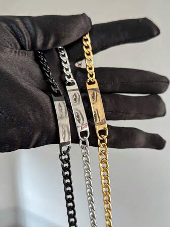 1 st anpassat ögonfotoarmband för par, rostfritt stålkedja med lasergraverat fotoarmband, graverade bilder i rostfritt stålsmycken, present till pojkvän, jubileumspresent guld, roséguld, silver snygg, höstmode, vintage, unisex, enkel, casual, hipster, goth, punk anpassad, personlig, unik perfekt present till henne henne, pojkvän, flickvän, pappa