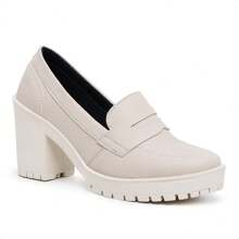 Women's Oxford Moccasin Shoes With Medium Heel And Tractor Shape Comfortable And Soft - Màu be - Xem 4