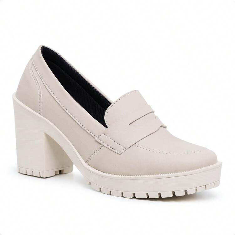 Women's Oxford Moccasin Shoes With Medium Heel And Tractor Shape Comfortable And Soft - Màu be - Xem 4