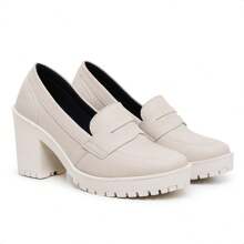 Women's Oxford Moccasin Shoes With Medium Heel And Tractor Shape Comfortable And Soft - Màu be - Xem 3