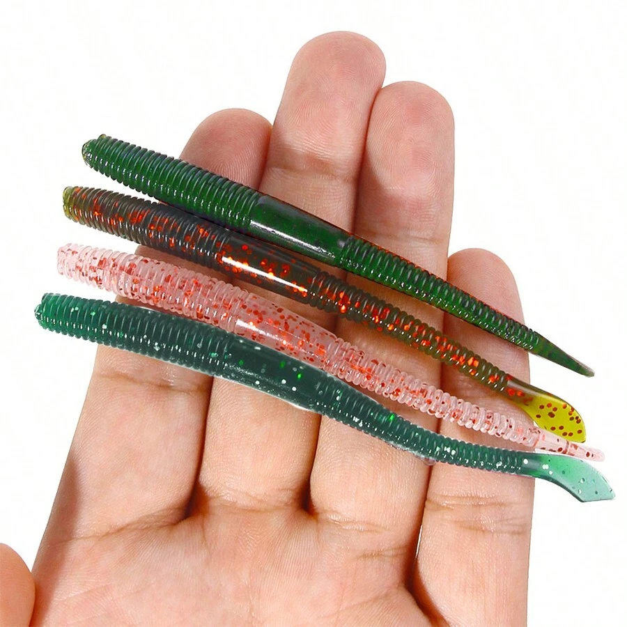 HENGJIA 10 PIEZAS/Paquete Lombriz de pesca suave que se hunde lentamente 100mm 2.3G, cebos de pesca artificiales en forma de gusano marino y lombriz para pesca, cebos blandos Wobblers - Multicolor - Ver 1