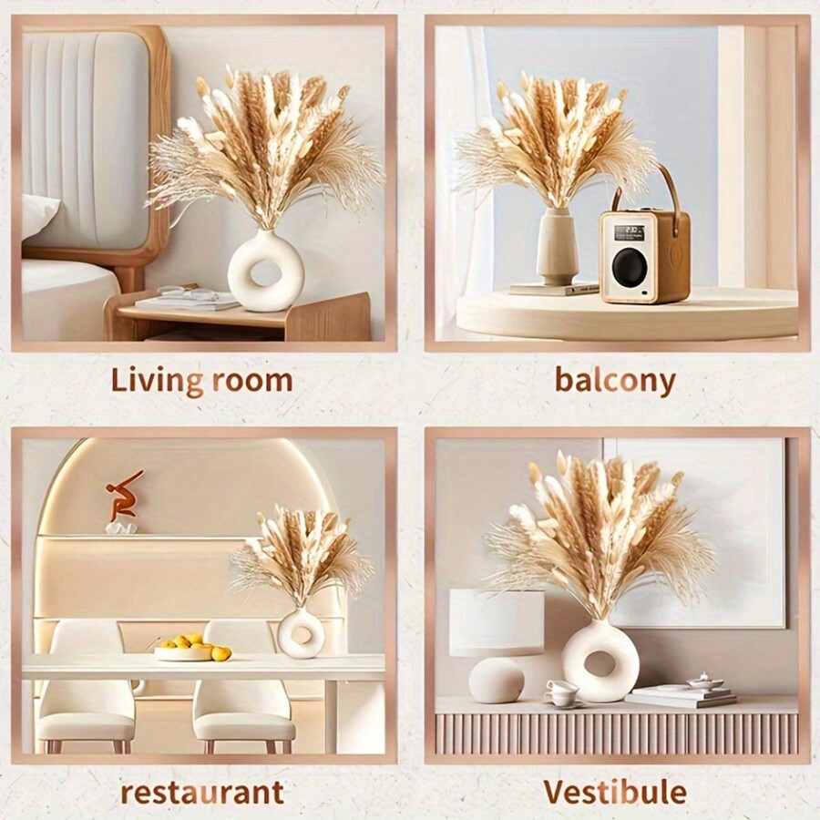 85Pcs Rattan Natural Dried Flowers Bouquet With Pampas, Phragmites