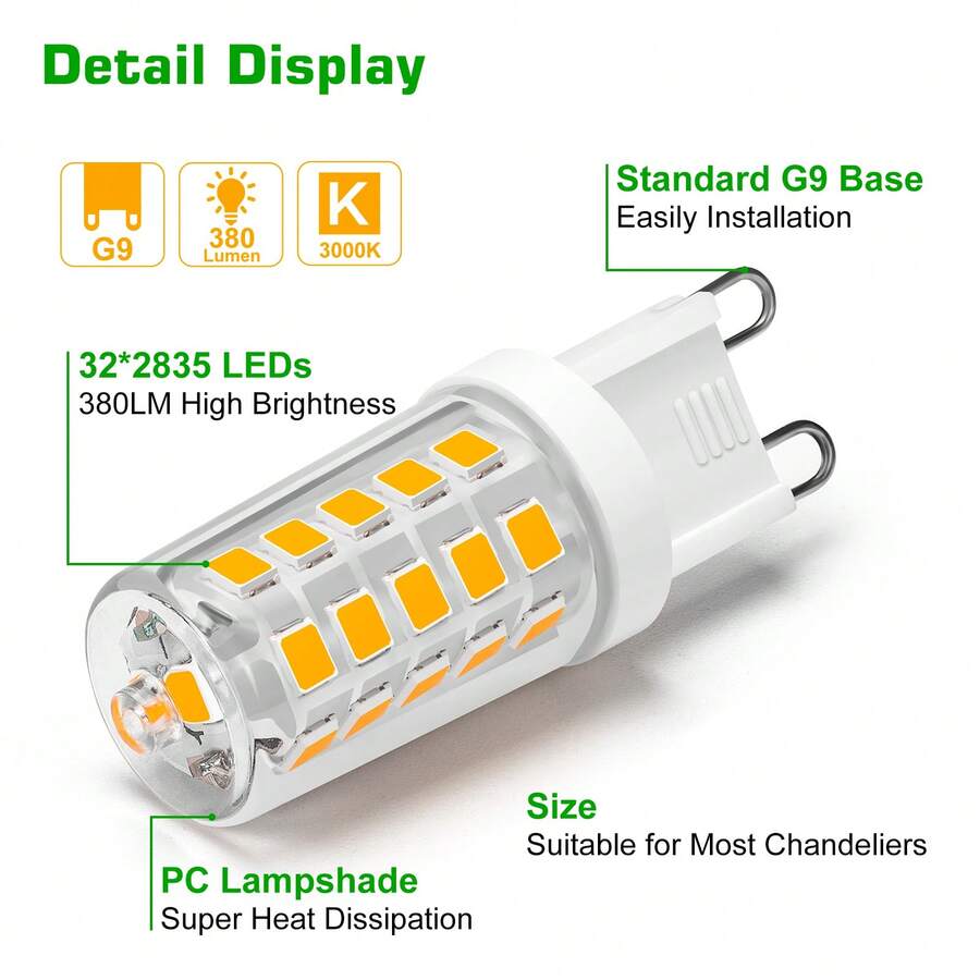 10 X G9 LED Light Bulbs, 3W Warm White, Equivalent To 35W G9 Halogen