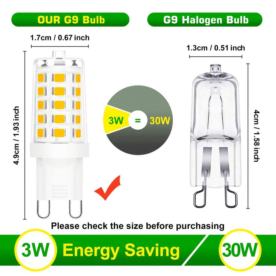 10 X G9 LED Light Bulbs, 3W Warm White, Equivalent To 35W G9 Halogen