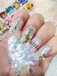 12 件套不对称亮片，12 种颜色，尺寸从 1.5 毫米到 5 毫米，专业指甲装饰，美甲必备 - 彩色 - 查看 2