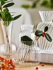 1 Pc Minimalist Vintage Striped Glass Vase, Transparent Hydroponic Striped Vase, Small Flower Dried Vase, Living Room Decorative Vase Arrangement Transparent Glass Vase With Buds Decoration, Home Tabletop Decorations, Flower Arrangement Vase Decorations, For Flower Care Home Decor Flower Vase