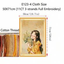 qingfei 20x40cm Pełny haftowany obraz z kreskówkową dziewczynką z kwiatami, dekoracja ścienna do salonu lub sypialni, wyprodukowany w Kambodży