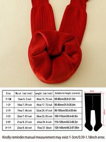 1 quần tất giữ ấm họa tiết sọc dọc màu trơn cho trẻ em, viền có thể điều chỉnh, thích hợp cho mùa thu/đông - Đỏ - Xem 2
