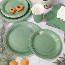 10pcs/20pcs/40pcs,Sage Paper Plates Sage Green Paper Plates And Napkins Party Supplies Sage Green Disposable Plates For Bridal Shower,Birthday Shower, Birthday - Multicolor - View 3