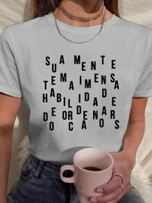 Women's Baby Look T Shirt Motivational Phrases Your Mind Has The Immense Ability To Order Chaos 100% Cotton - 灰色 - 查看 1