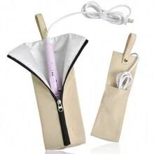 1 pieza Bolsa resistente al calor para plancha de pelo, bolsa de almacenamiento para alisador con diseño colgante, resiste hasta 300°C - Multicolor - Ver 13
