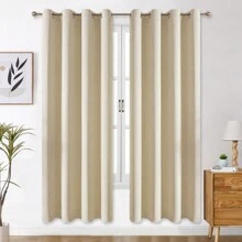 Panouri de perdele negre cu ochiuri, disponibile în opțiuni de 4/2/1 panouri, dimensiuni multiple, țesătură în 3 straturi de înaltă calitate, izolare termică și umbrire solară, potrivite pentru dormitor, sufragerie, sufragerie, bucătărie, dulap, culoare bej