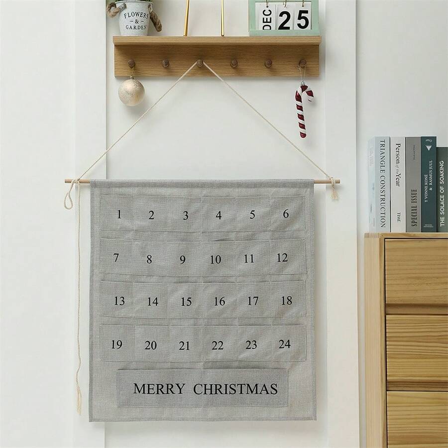 Christmas Countdown Advent Calendar With Pockets,Advent Calendars For Kids Chocolate & Candy,Countdown To Christmas Xmas Holiday Decorations - Grey - View 1