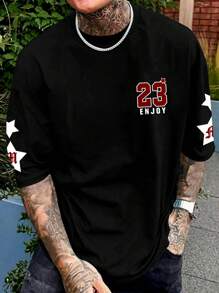 大码男式芝加哥运动 23 号英文印花休闲时尚短袖 T 恤 - 黑色 - 查看 4