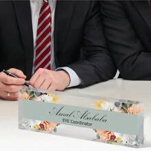 1pc,Personalized Desk Name Plate, Simple, Cute, Artistic Retro,Style,Custom Acrylic Glass Name Plates For Desks, Office Desk Decor Nameplate, Desk Accessories, Teacher Boss Coworkers Employee Appreciation Gift (Engraved Flower 1),Custom Gifts, Decor Birthday Graduation