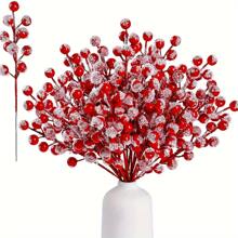10pcs Artificial Snowberry Stems, Red Snowflocked Holly Berry Branches, Suitable For Tree Decoration, DIY Holiday Craft, Decor, Valentine's Day, Gift,Fake Plants Home Decor Christmas Decorations Room Decor Christmas