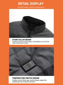 男士加热背心（不含电池组），时尚男士冬季加厚背心外套保暖服装加热夹克，适合户外休闲活动