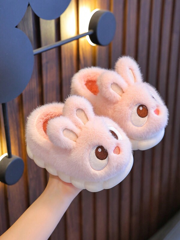Cute Cartoon Big Eared Rabbit Children's Autumn And Winter New Plush Slippers For Indoor And Outdoor Leisure, Comfortable, Non Slip, Soft Bottom, Warm PVC Sole, Home Slippers