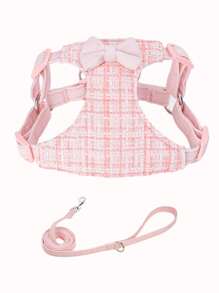 Plaid Bow Decor Pet Chest Strap For Girl, Daily Use