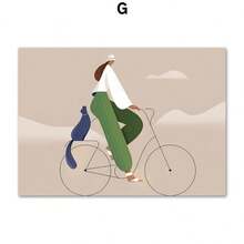 1 件抽象简约墙面艺术帆布印刷画女孩花朵自行车海报现代插画画适用于客厅装饰无框架 - 多色 - 查看 34