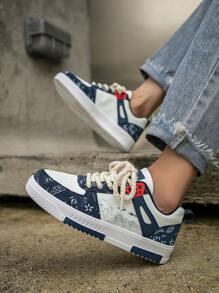 (小一码) 男士潮流随机印花低帮平底休闲运动鞋，时尚舒适百搭休闲鞋，户外徒步男鞋，情侣鞋 - 日蘭 - 查看 10