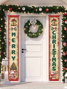2 件/套复古风格圣诞快乐门帘、横幅对联、圣诞装饰圣诞吊坠、圣诞快乐家居装饰、平安夜礼物 2025 年新年快乐 - 聖誕快樂 - 查看 4