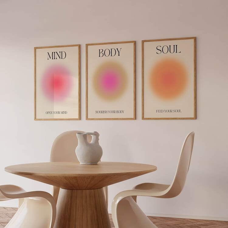 3Pcs/Set Unframed Vintage Motivational Quote Positive Aura Spiritual Grainy Gradient Wall Art, Aesthetic Room Decor, Waterproof Canvas Wall Art, Artwork Wall Painting For Gift, Bedroom, Living Room, Office, Bathroom, Home And Dormitory Decoration