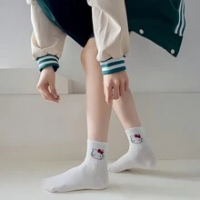 Sanrio 1 pereche de șosete de damă cu model de desene animate, mărime unică, șosete confortabile, respirabile și moi pentru purtarea de zi cu zi, material poliester și spandex ușor de întreținut