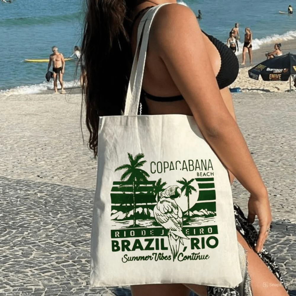 100% Cotton Ecobag BRAZIL RIO Print (Green) - màu xanh lá - Xem 1